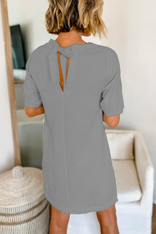 6 Colors Bow Back Short Sleeves Mini Shift Dress