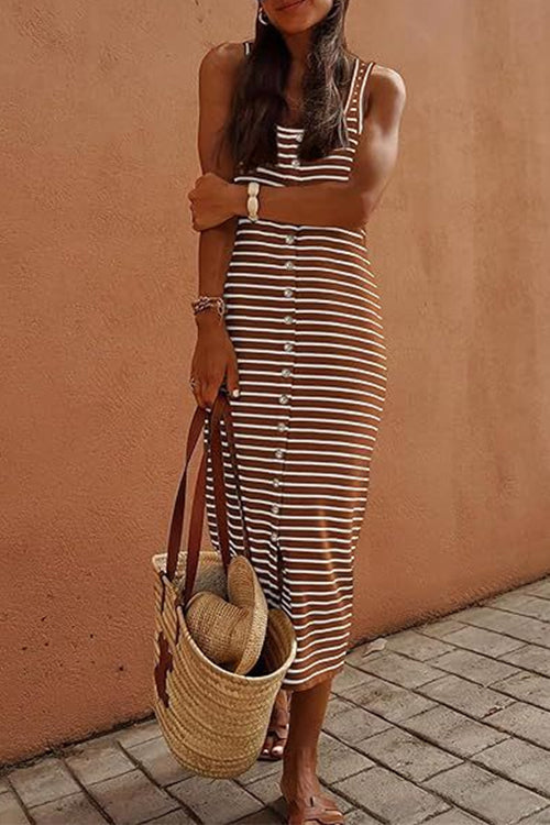 Karladress U Neck Button Down Striped Midi Tank Dress