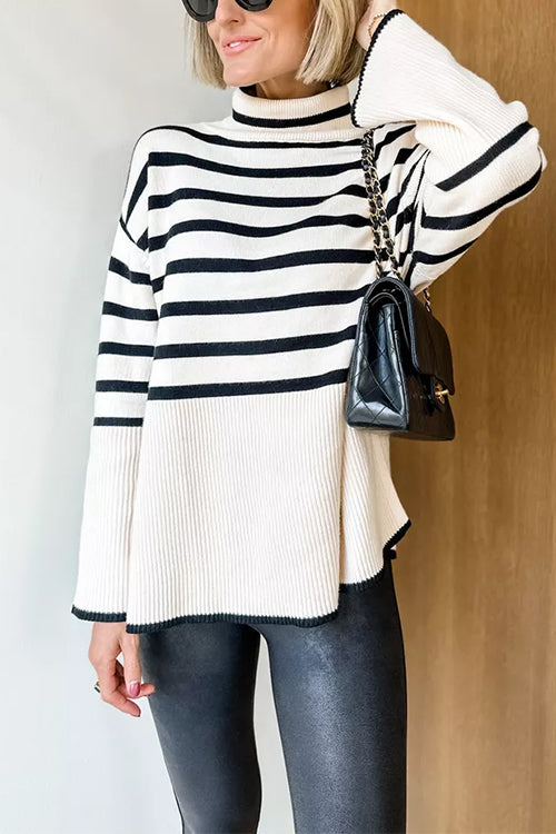 Karladress Turtleneck Side Split Striped Sweater