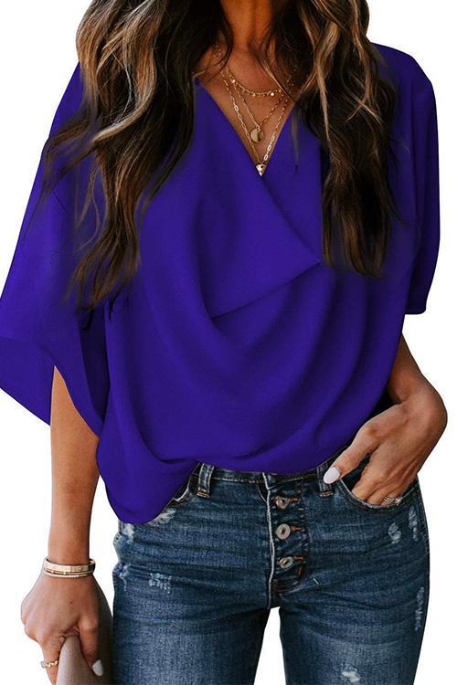 Karladress Cowl Neck Short Sleeve Drape Chiffon Shirt