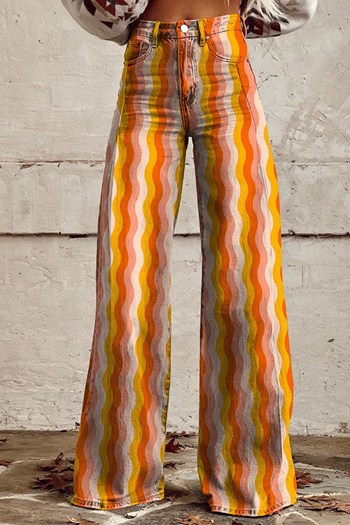 Karladress High Rise Color Block Printed Wide Leg Pants