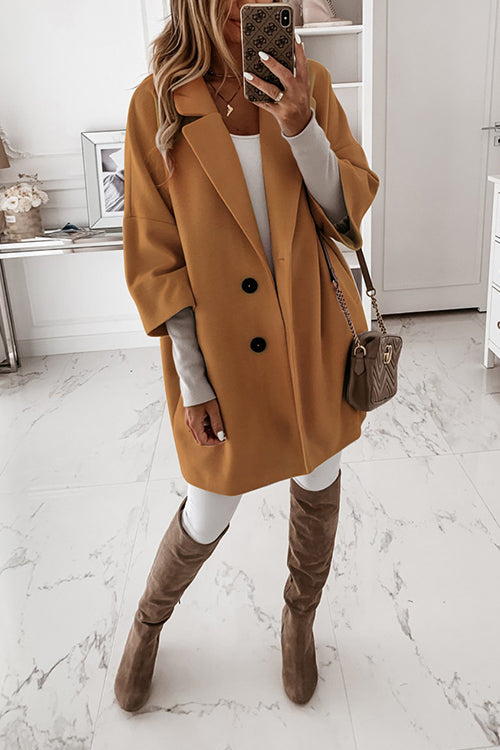 Karladress Lapel 3/4 Sleeve Pockets Midi Coat