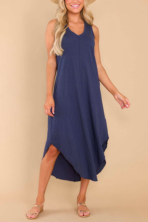 Karladress V Neck Curve Hem Casual Comfy Tank Dress