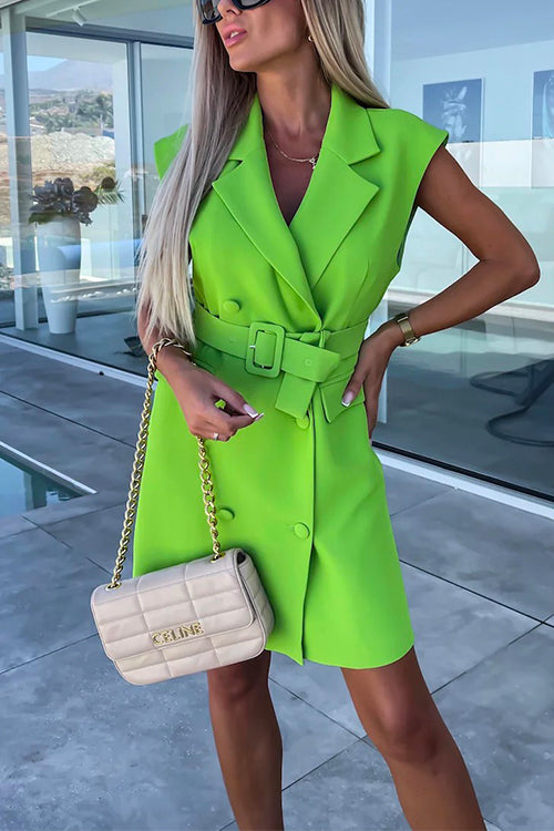 Karladress Sleeveless Belted Double Breasted Blazer Dress