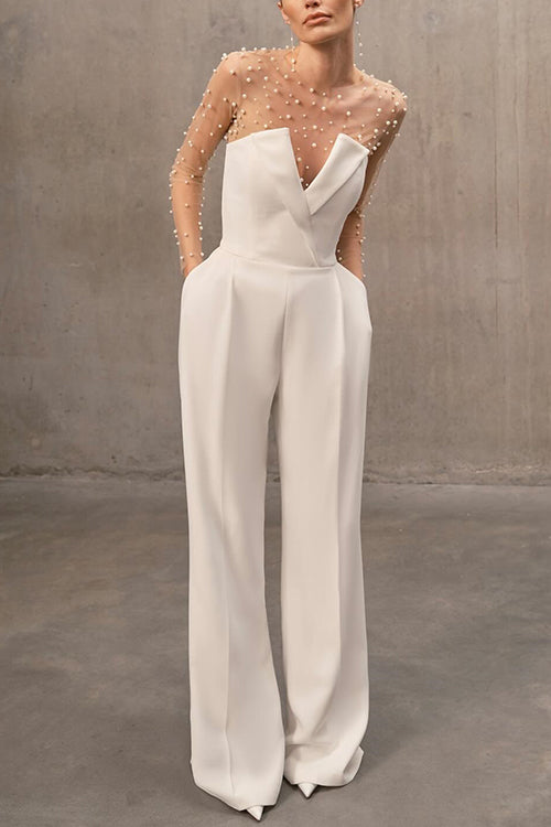 V Neck Strapless Pocketed Wide Leg Jumpsuit (in 6 Colors)