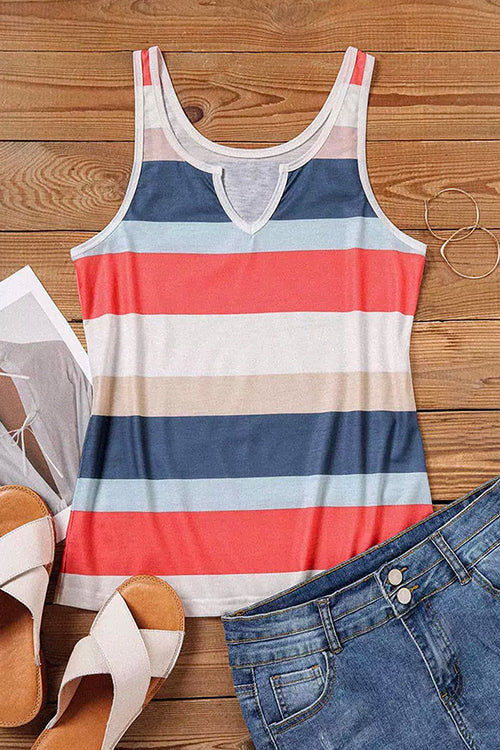 Karladress V Neck Color Block Striped Summer Tank Top