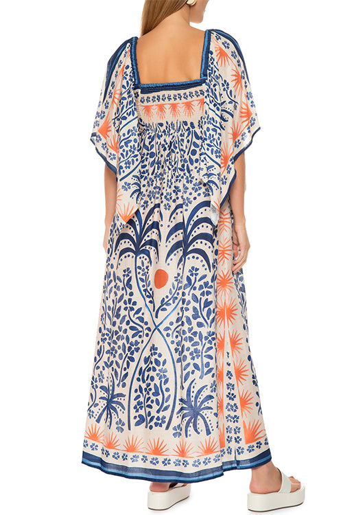 Karladress Square Collar Flutter Sleeves Printed Maxi Vacation Dress