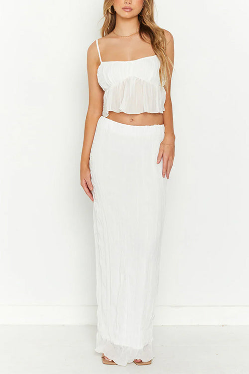 Karladress Ruffle Crop Cami Top Elastic Waist Maxi Skirt Set