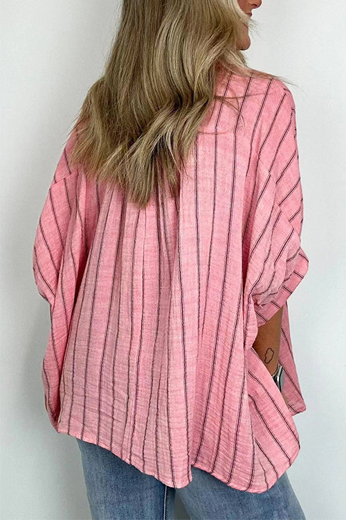 Karladress Oversized Button Down Batwing Sleeves Striped Shirt