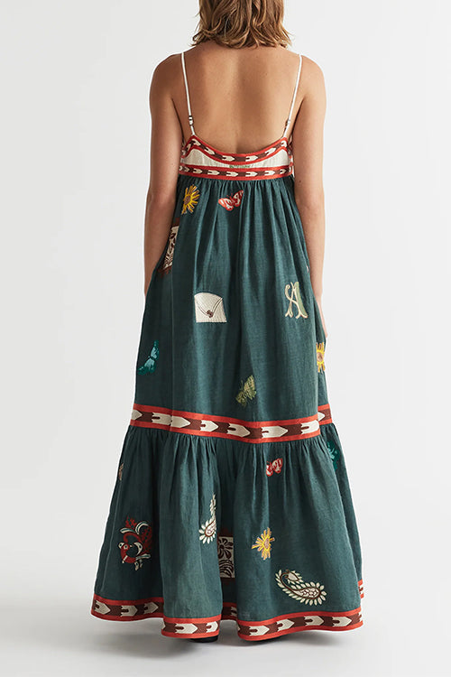 Karladress Spaghetti Strap Backless Printed Swing Maxi Sun Dress