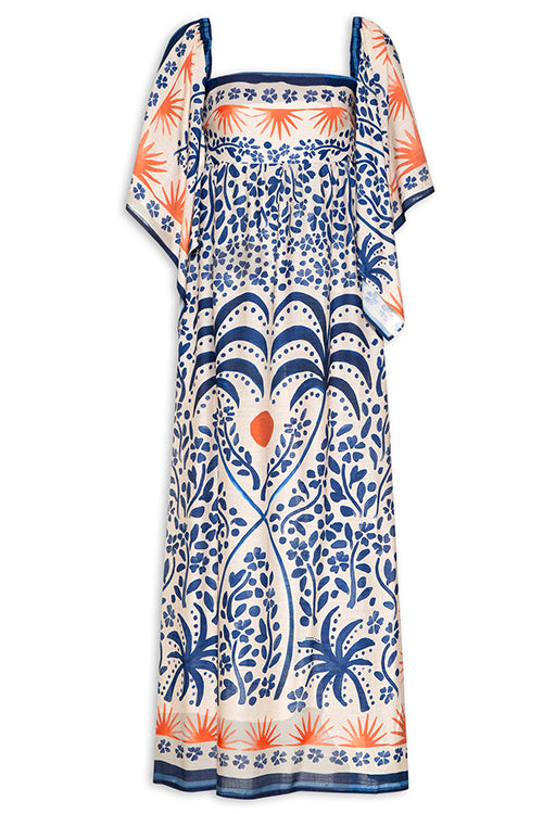 Karladress Square Collar Flutter Sleeves Printed Maxi Vacation Dress