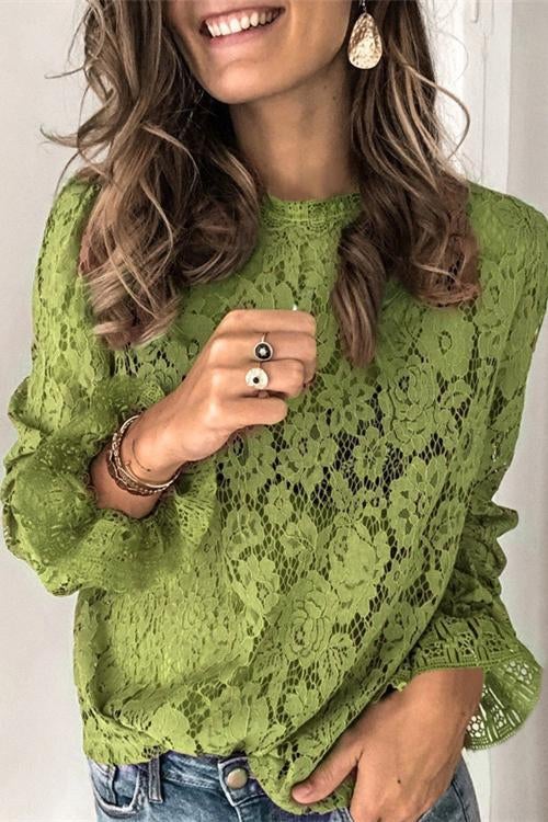 Karladress Lace Hollow Out Long Sleeves Tops