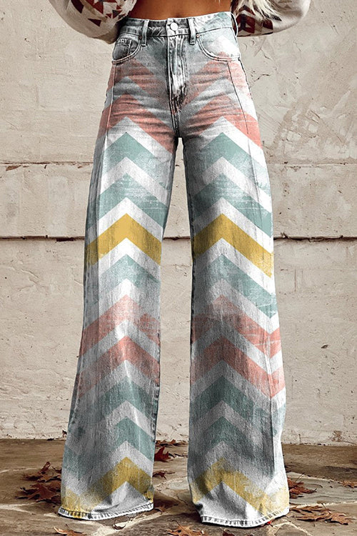 Karladress High Rise Color Block Printed Wide Leg Pants