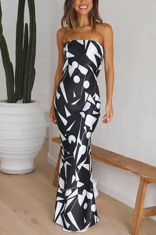 Karladress Off Shoulder Sleeveless Geometric Printed Maxi Party Dress