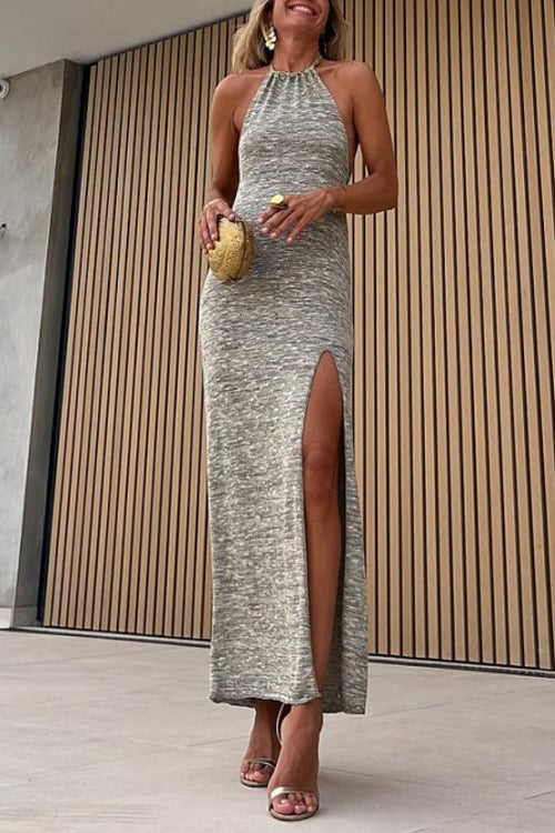 Halter Open Back High Slit Maxi Party Dress