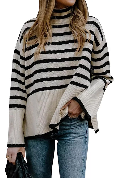 Karladress Turtleneck Side Split Striped Sweater