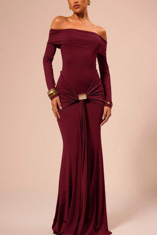 Karladress Off Shoulder Knot Front Bodycon Maxi Party Dress