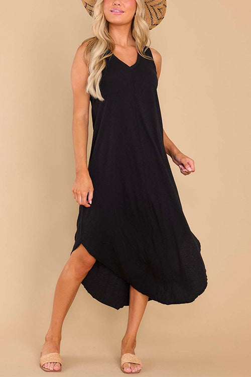 Karladress V Neck Curve Hem Casual Comfy Tank Dress