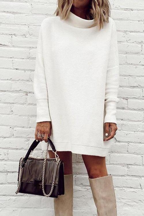 Karladress Mockneck Drop Shoulder Solid Mini Dress