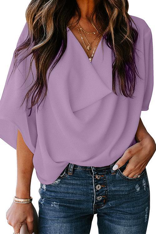 Karladress Cowl Neck Short Sleeve Drape Chiffon Shirt