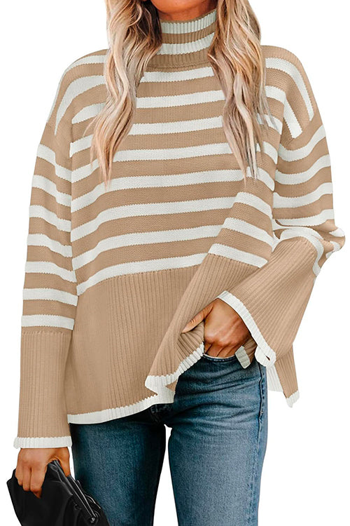 Karladress Turtleneck Side Split Striped Sweater