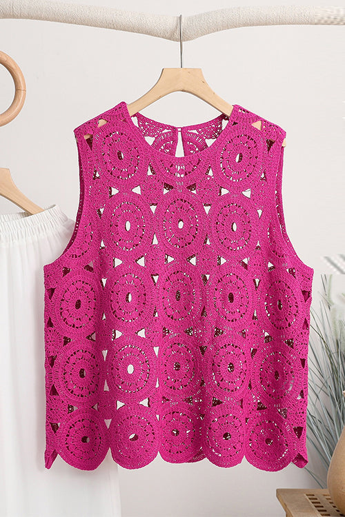 Karladress Round Neck Sleeveless Hollow Out Crochet Top