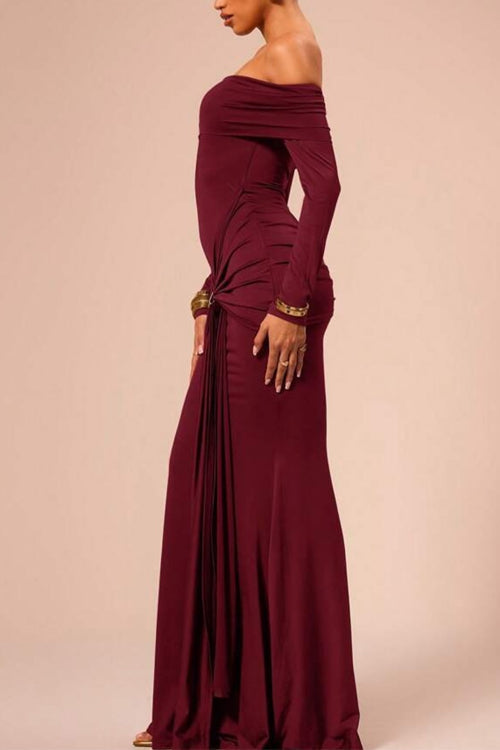 Karladress Off Shoulder Knot Front Bodycon Maxi Party Dress