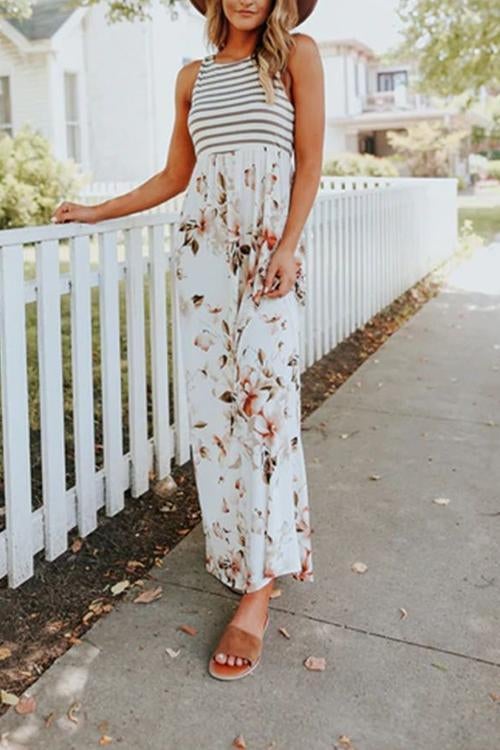 Karladress Stripes Splice Floral Printed Maxi Dress