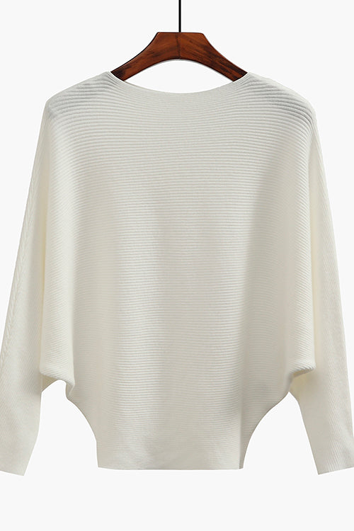 Karladress Boat Neck Batwing Sleeves Ribbed Knit Sweater