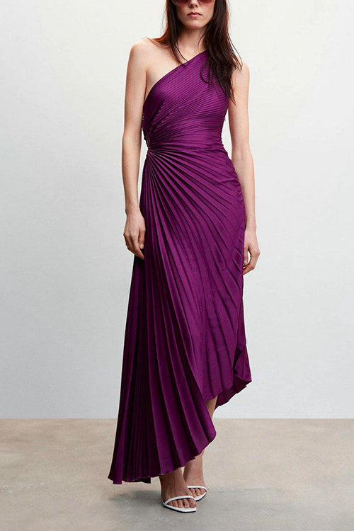 Karladress Sleeveless One Shoulder Cut Out Maxi Pleated Party Dress