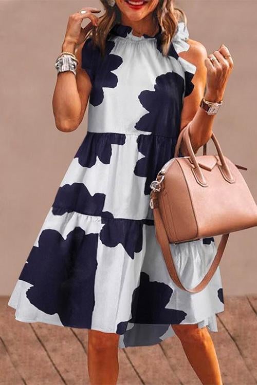 Karladress Sleeveless Printed Ruffle Midi Dress