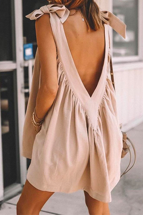 Karladress V Neck Bow Knot Shoulder Backless Mini Cami Dress