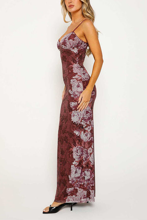 Karladress Spaghetti Strap V Neck Floral Print Bodycon Maxi Dress