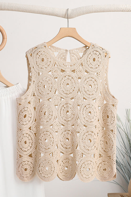 Karladress Round Neck Sleeveless Hollow Out Crochet Top