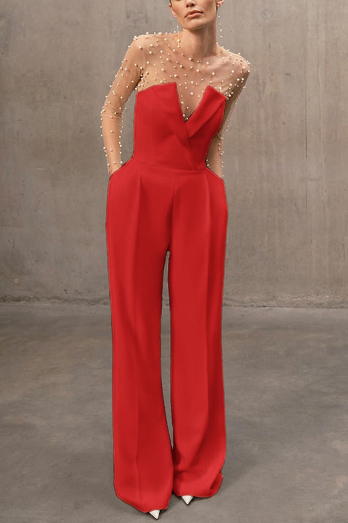 V Neck Strapless Pocketed Wide Leg Jumpsuit (in 6 Colors)