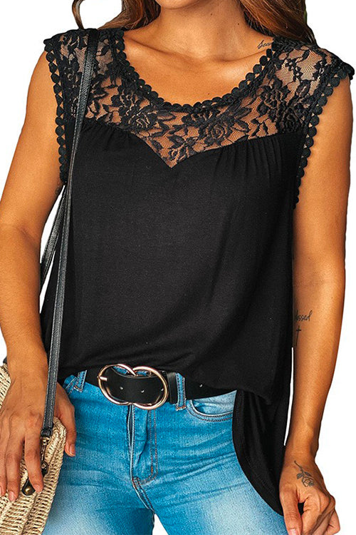 Karladress Solid Lace Splice Sleeveless Top