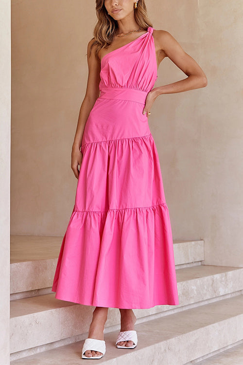 Karladress One Shoulder High Waist Tiered Maxi Dress