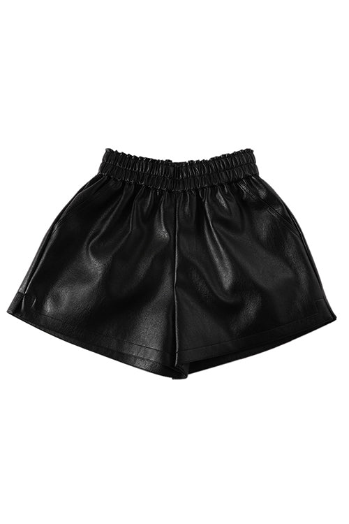 Karladress Elastic Waist Pocketed Faux Leather Shorts