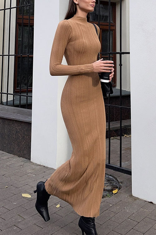 Karladress Mockneck Long Sleeves Bodycon Knit Maxi Dress