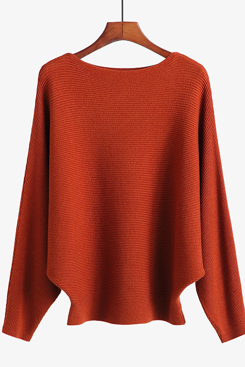 Karladress Boat Neck Batwing Sleeves Ribbed Knit Sweater