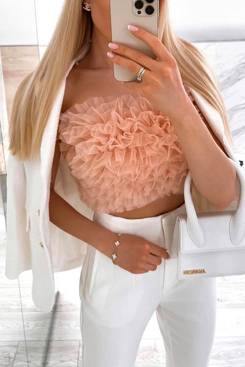 Karladress Sweet Ruffle Mesh Crop Tube Top