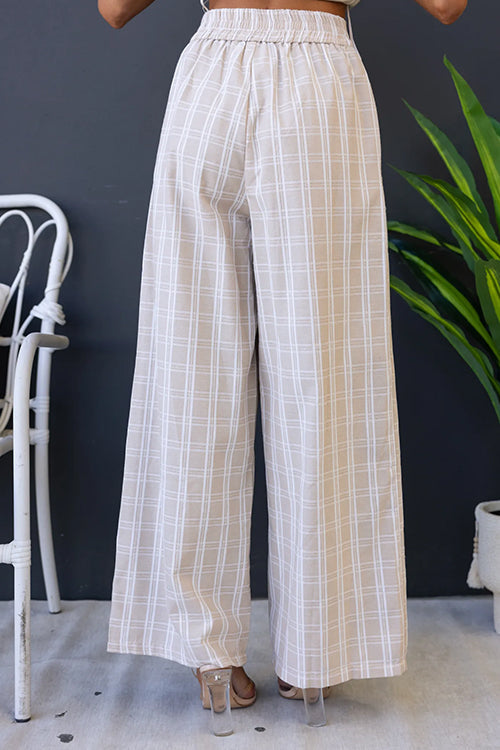 High Waist Wide Leg Pocketed Plaid Pants