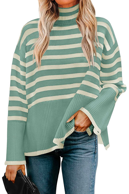 Karladress Turtleneck Side Split Striped Sweater