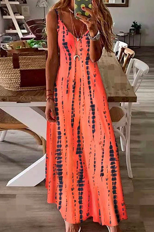 Karladress V Neck Tie Dye Swing Maxi Cami Dress