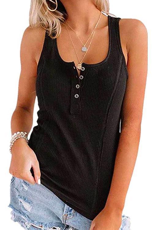 Karladress Buttons Sleeveless Stretchy Top