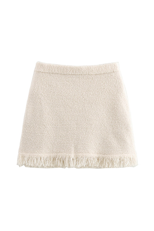 Karladress Elastic Waist Frayed Hem Knit Mini Skirt