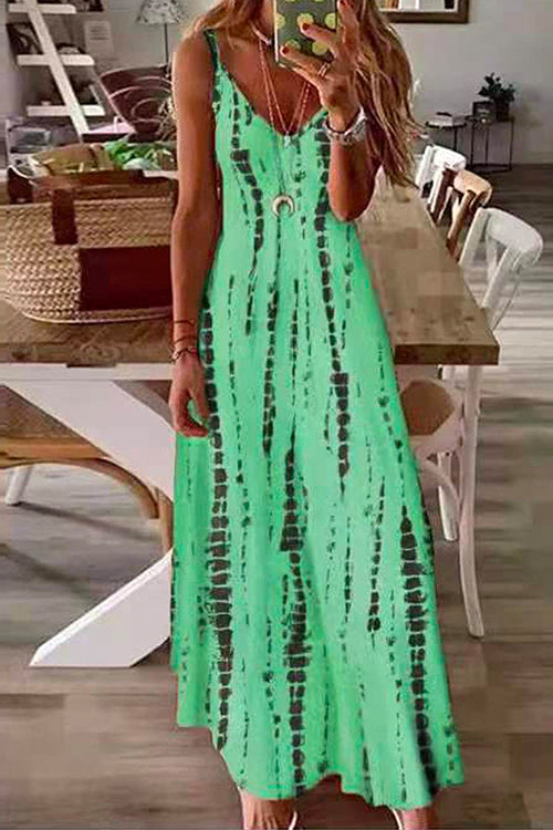 Karladress V Neck Tie Dye Swing Maxi Cami Dress