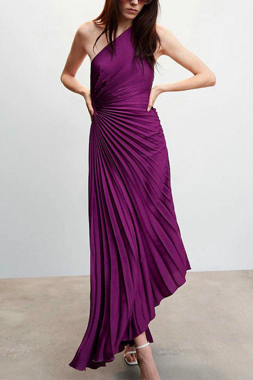 Karladress Sleeveless One Shoulder Cut Out Maxi Pleated Party Dress