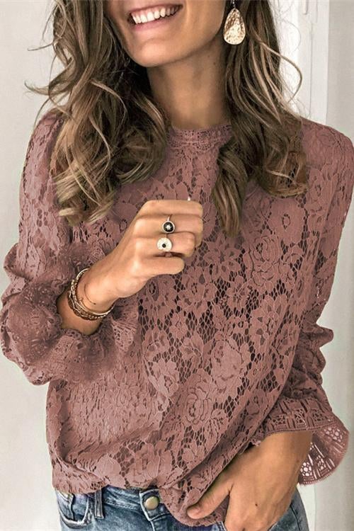 Karladress Lace Hollow Out Long Sleeves Tops