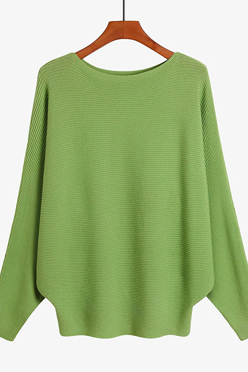 Karladress Boat Neck Batwing Sleeves Ribbed Knit Sweater